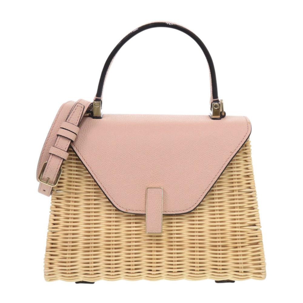 Valextra Mini Iside Wicker Leather Beige Pink 2-way Handbag 1365